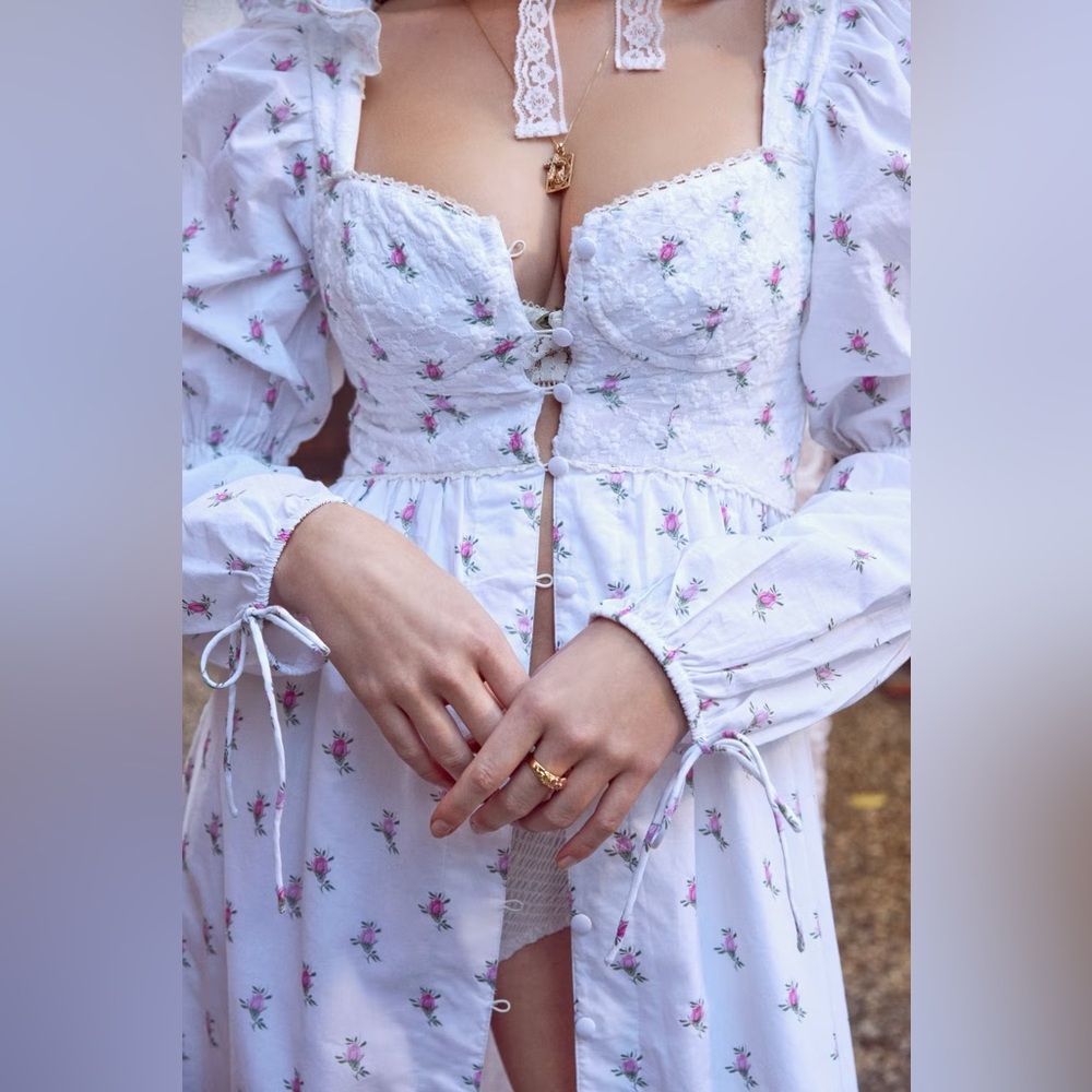 NWT Free People For Love & Lemons Carlotta Floral Maxi Dress Cottagecore - Picture 3 of 10